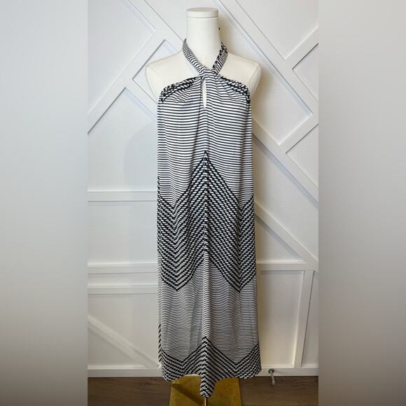 NWT Banana Republic Twist Neck Halter Midi Dress Black And White Abstract Size S - Picture 2 of 10